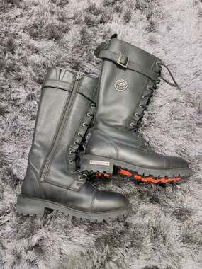 Milwaukee Leather Women's MBL9355 Black 14-inch Lace-Up High-Rise Biker Boots